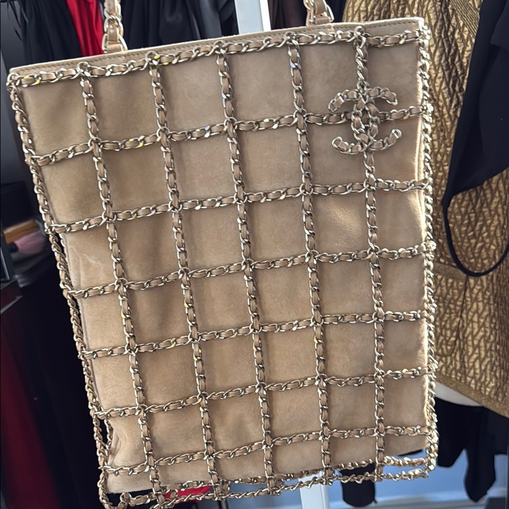 Chanel Tan Quilted Tote Bag with Metallic Accents